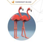 Papercraft duo di fenicotteri in piedi in origami 3D