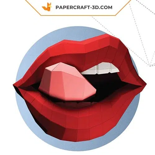 Papercraft lèvres 3D avec langue Rolling Stones en papier origami basse polygone
