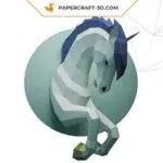Papercraft licorne murale à crinière bleue en origami 3D