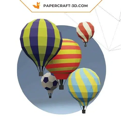 3D Origami Hot Air Balloon Set Papercraft