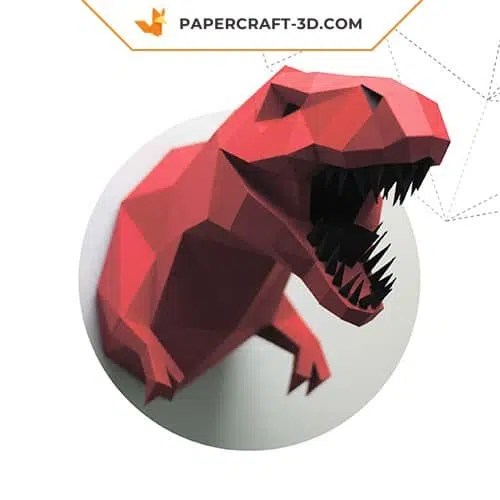 Papercraft cabeça de dinossauro T‑Rex Tyrannosaurus em origami 3D de papel