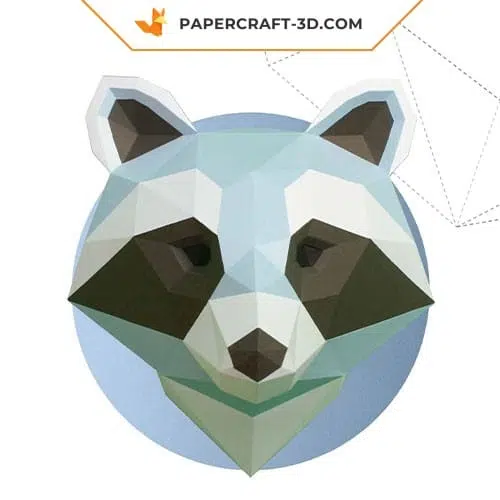 Papercraft Waschbärkopf in 3D-Origami
