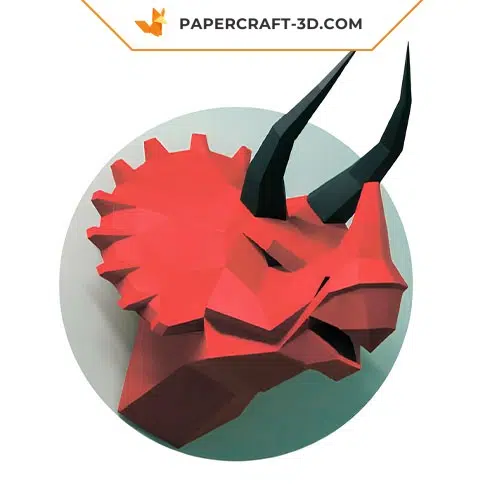 Papercraft de dinosaurio cabeza de tricératops mural en origami