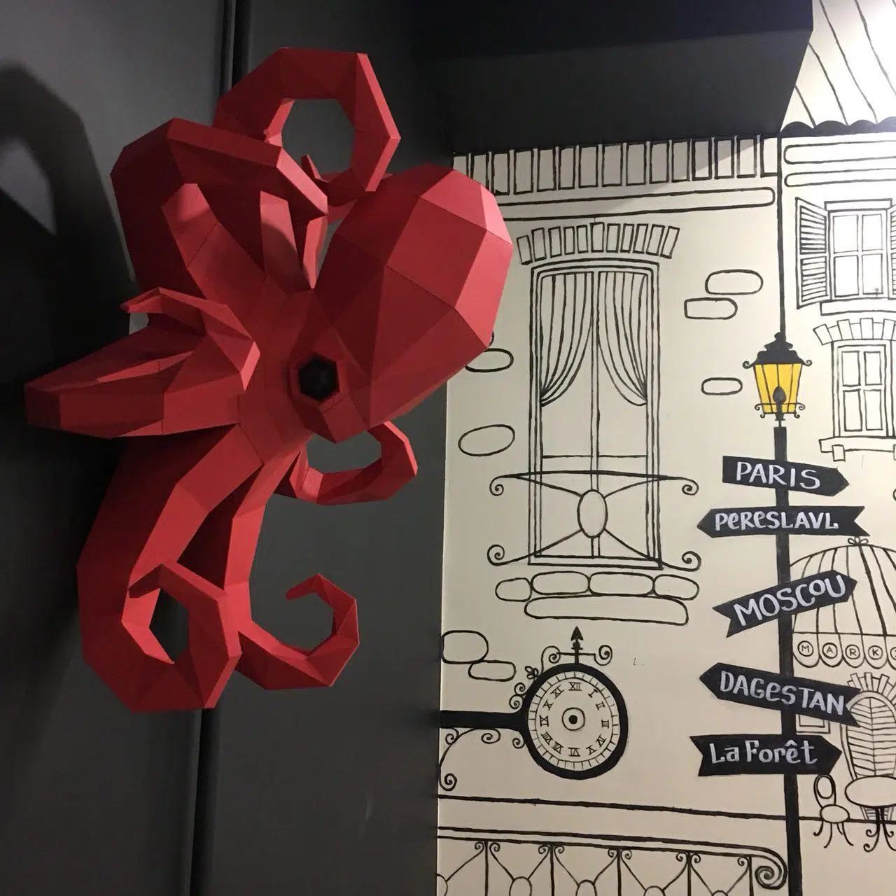 Grote octopus muurdecoratie in origami 3D, weergave 7