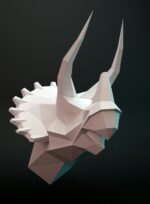 Papercraft dinosaur triceratops head wall in origami
