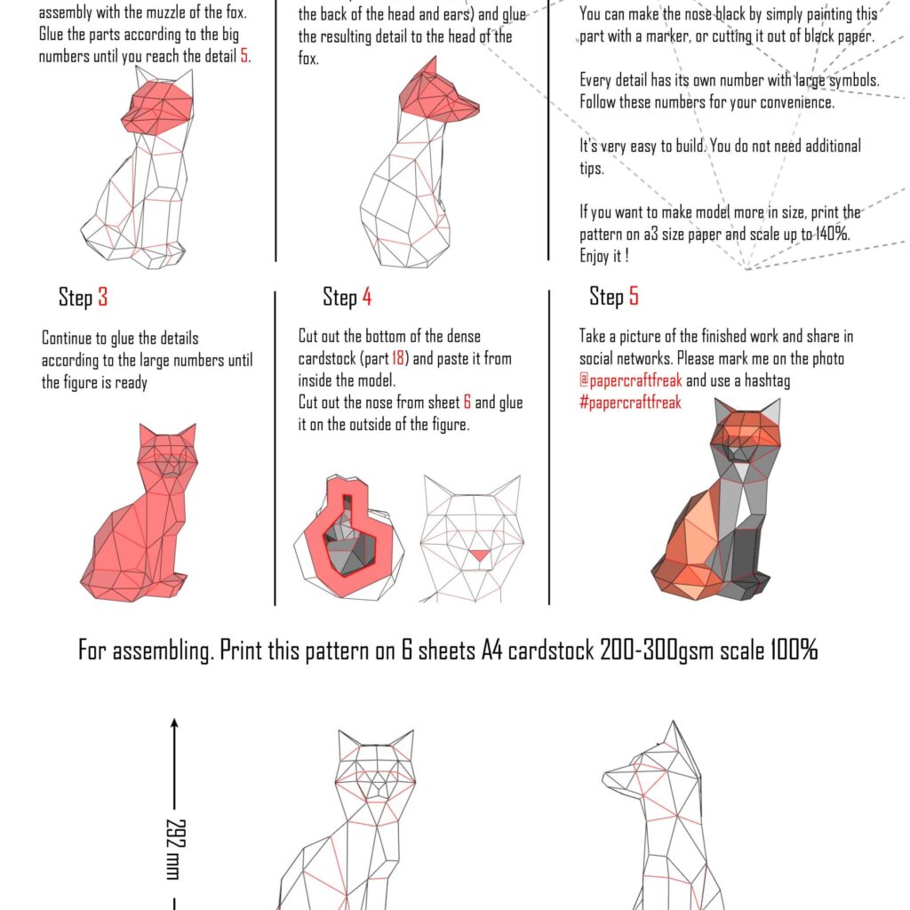 Papercraft of small fox in origami