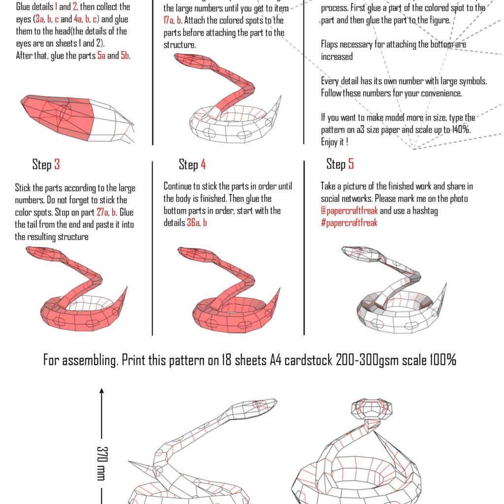 Papercraft python snake in origami 3D