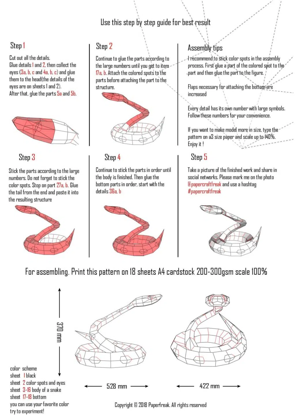 Papercraft python viper snake origami