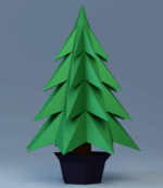 Papercraft Christmas tree in a pot in 3D origami