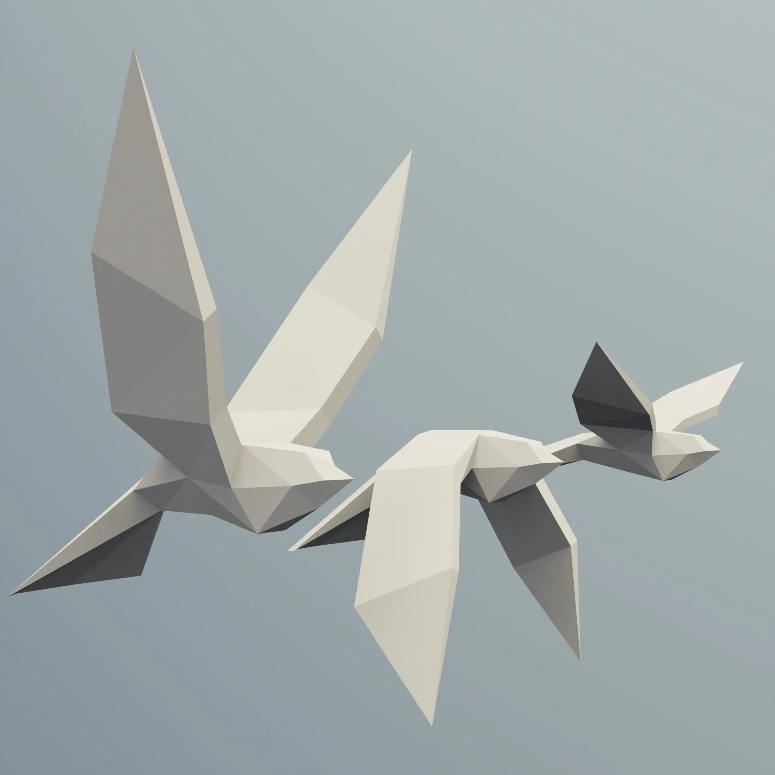 Papercraft de pássaros voando em origami 3D, modelo 3D