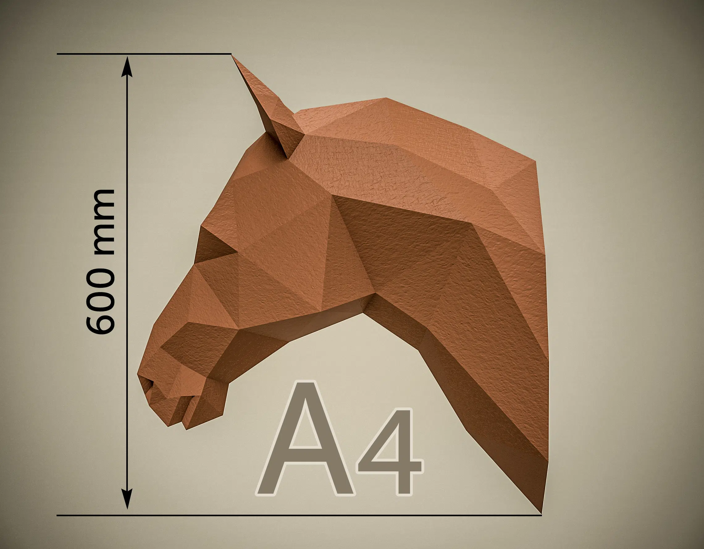 Paardenkop origami 3D papercraft, weergave 6