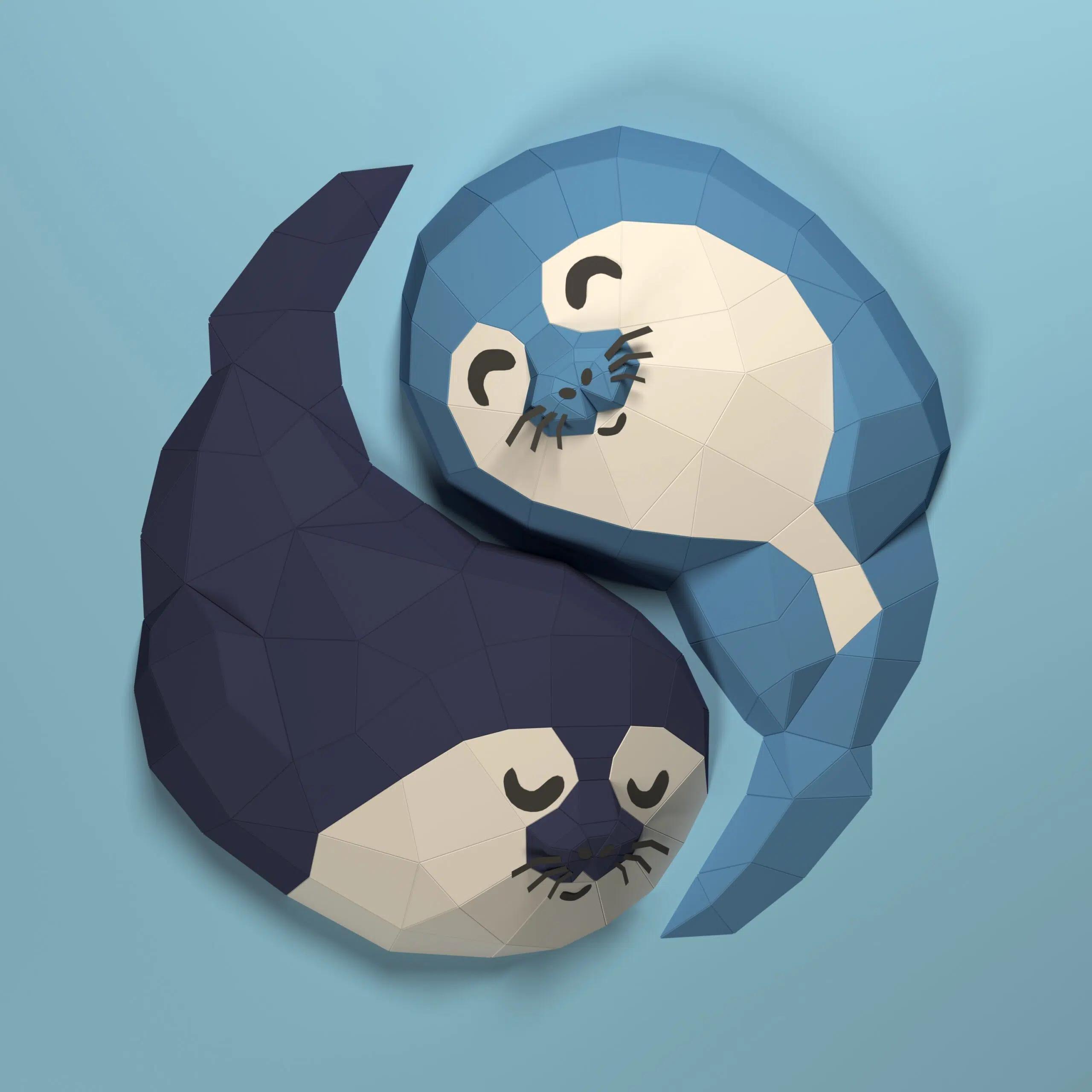 Papercraft Yin-Yang-Robben als 3D-Origami, Seitenansicht