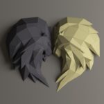 Papercraft lion head in 3D origami