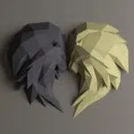 Origami 3D leeuwenkop in papier (zwart & groen), weergave 5