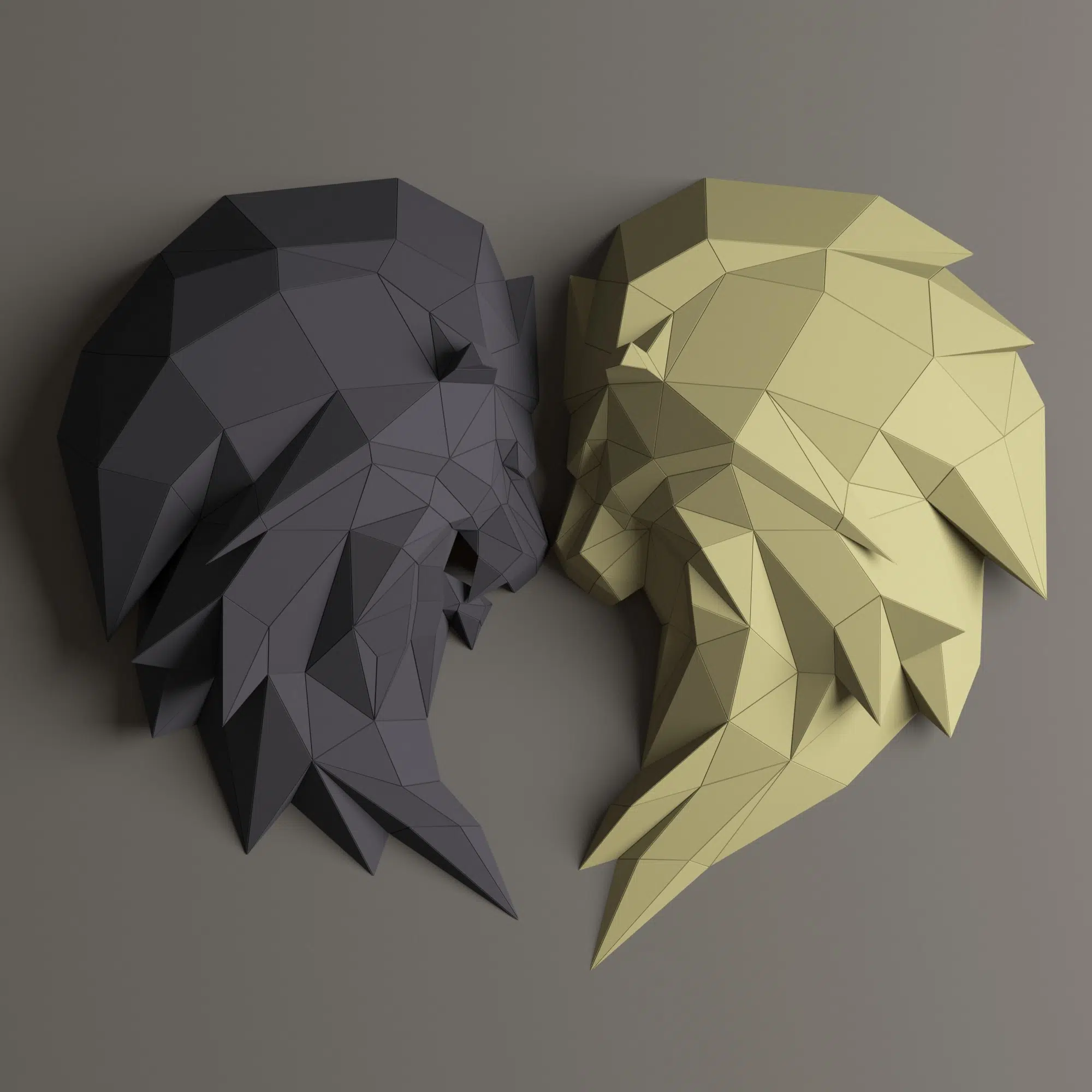 Origami 3D leeuwenkop in papier (zwart & groen), weergave 5