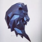 Papercraft lion head in 3D origami
