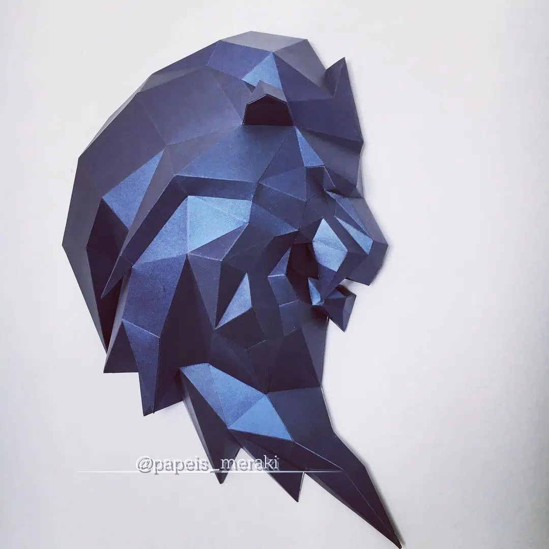 Origami 3D leeuwenkop in papier (zwart & groen), weergave 15