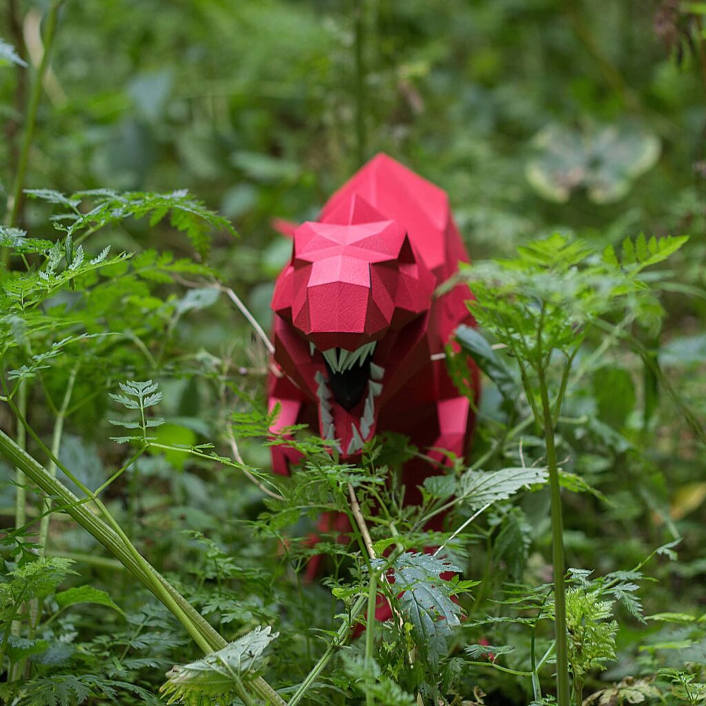 Papercraft T-Rex dinosaur in 3D origami paper
