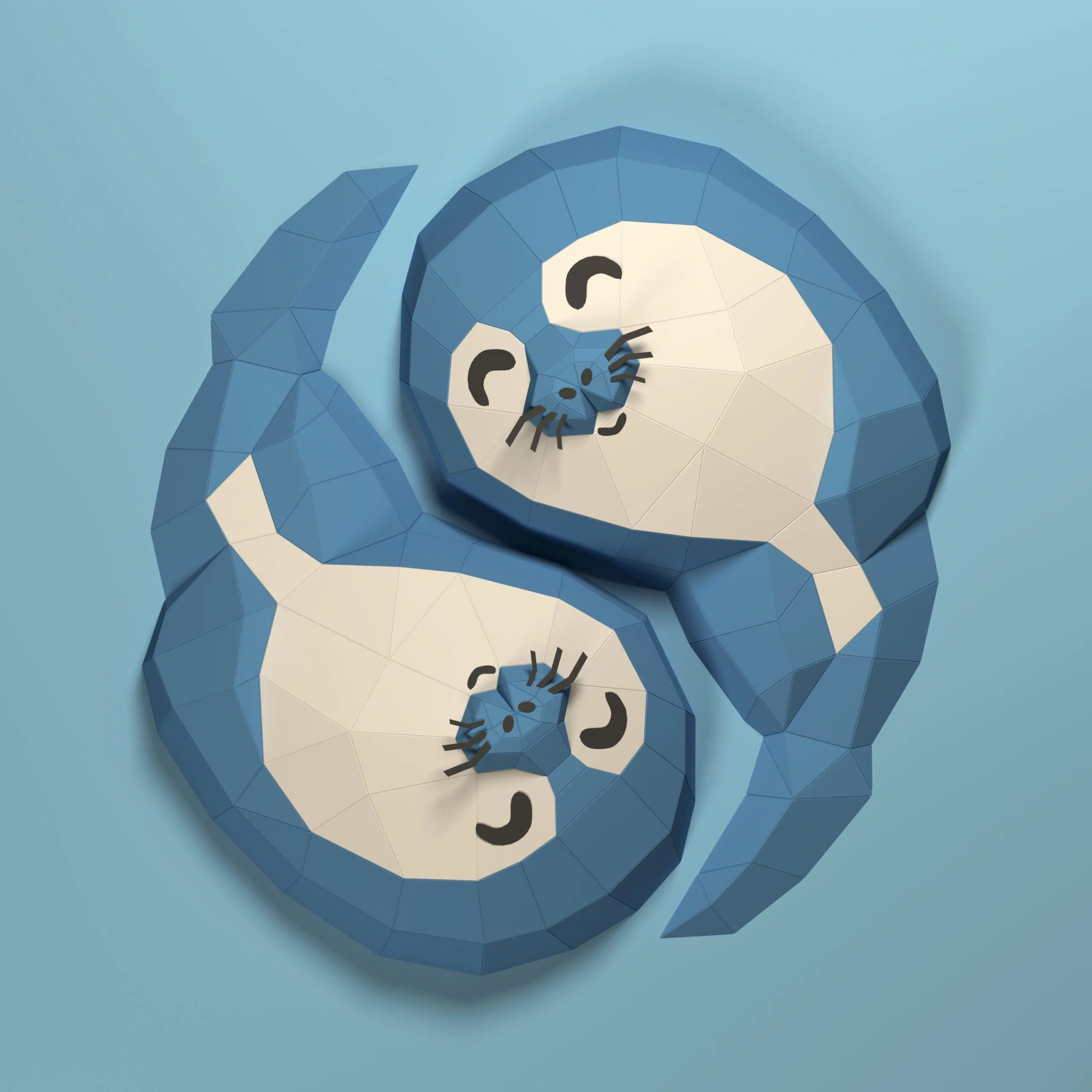 Papercraft Yin-Yang-Robben als 3D-Origami, montiert