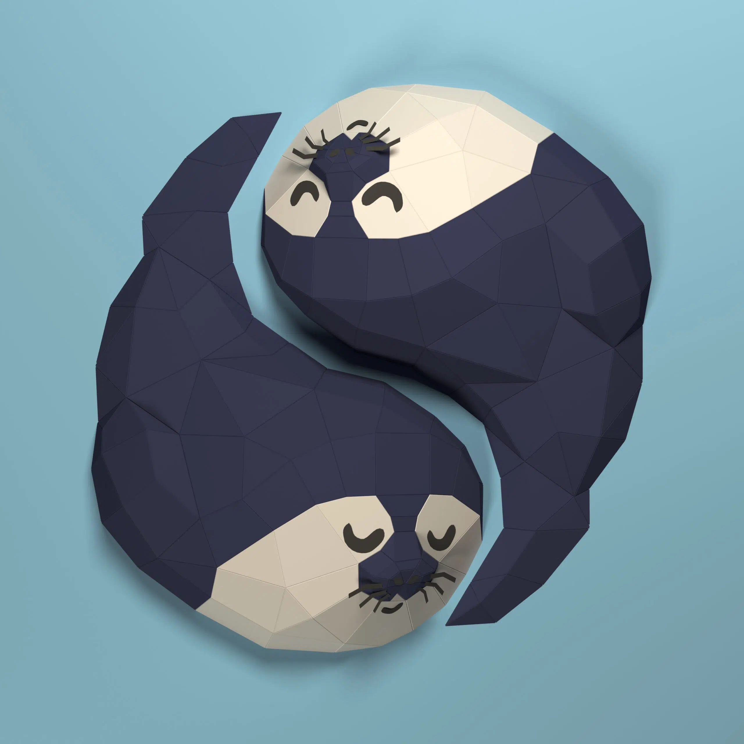 Papercraft Yin-Yang-Robben als 3D-Origami, Ansicht 2
