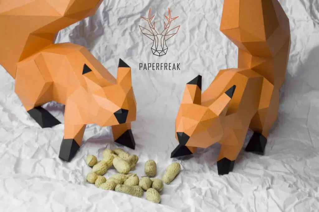 Rode eekhoorns duo 3D papercraft, weergave 3