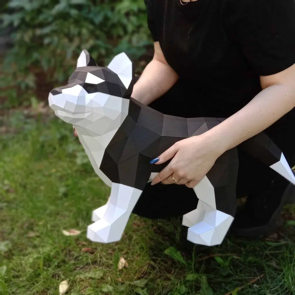 Papercraft de filhote de Husky em origami