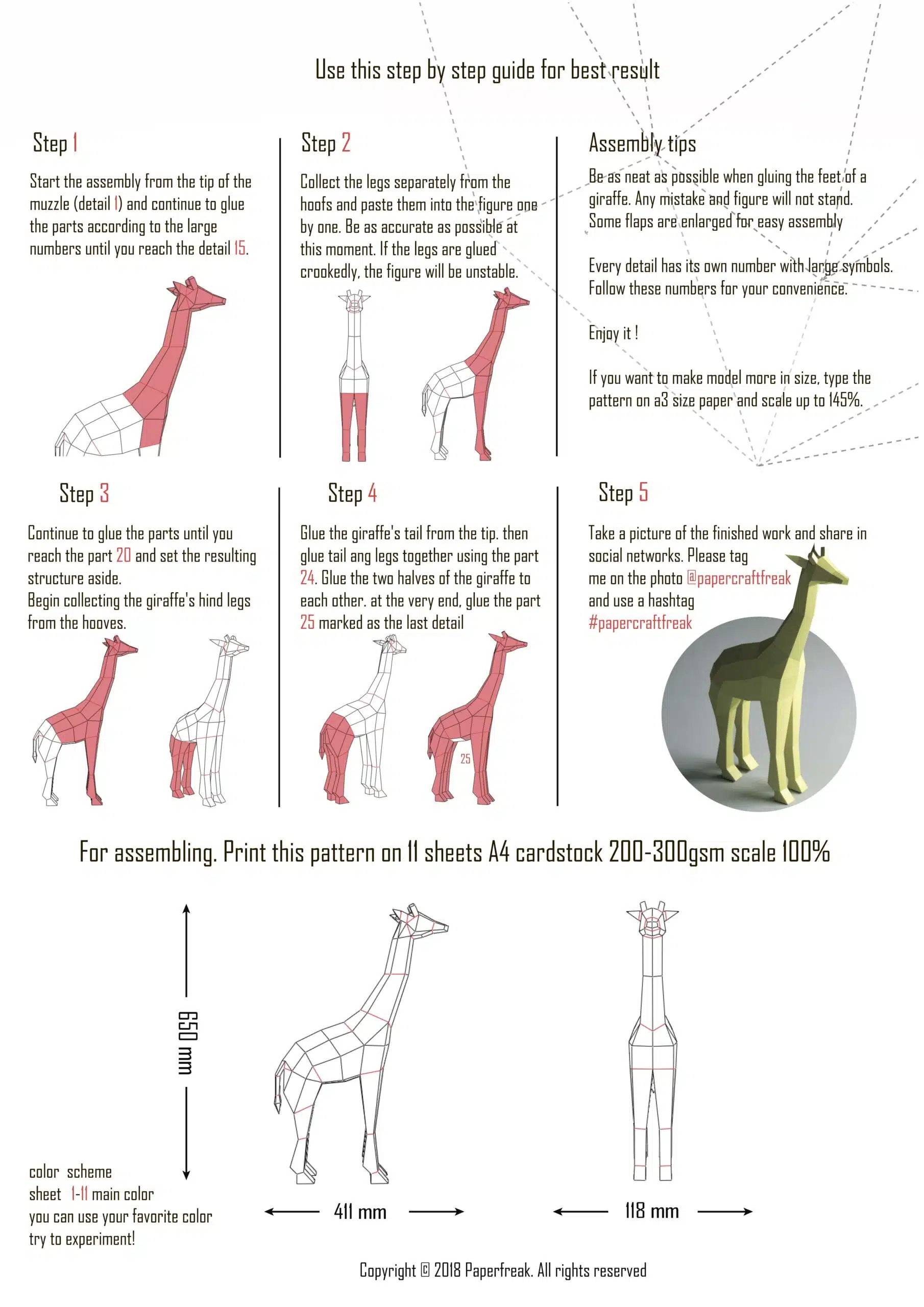 Papercraft Afrikaanse dieren in origami 3D - Pakket 4 - in - 1, weergave 9