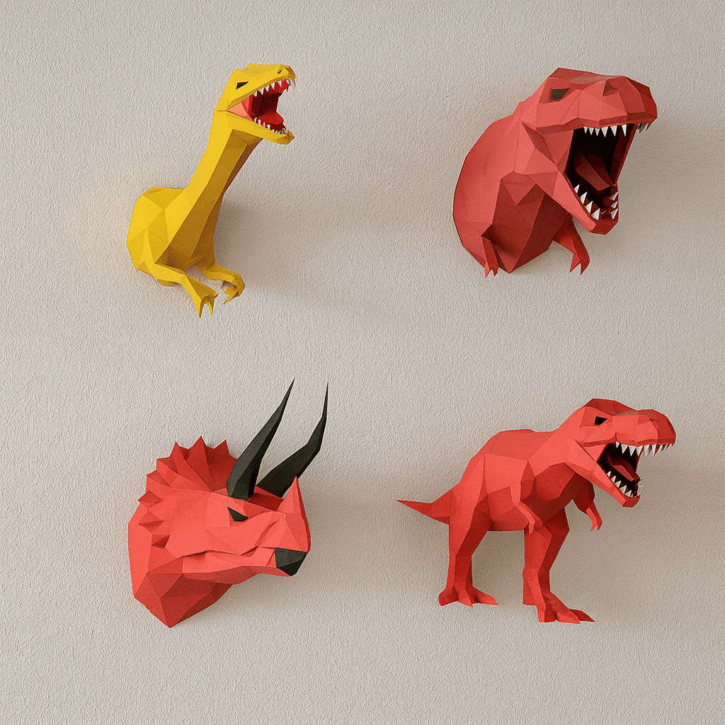 Papercraft of Jurassic Park dinosaurs in 3D origami