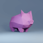 Papercraft pig in 3D origami