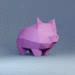 Papercraft de porquinho para cofrinho em origami, vista 3