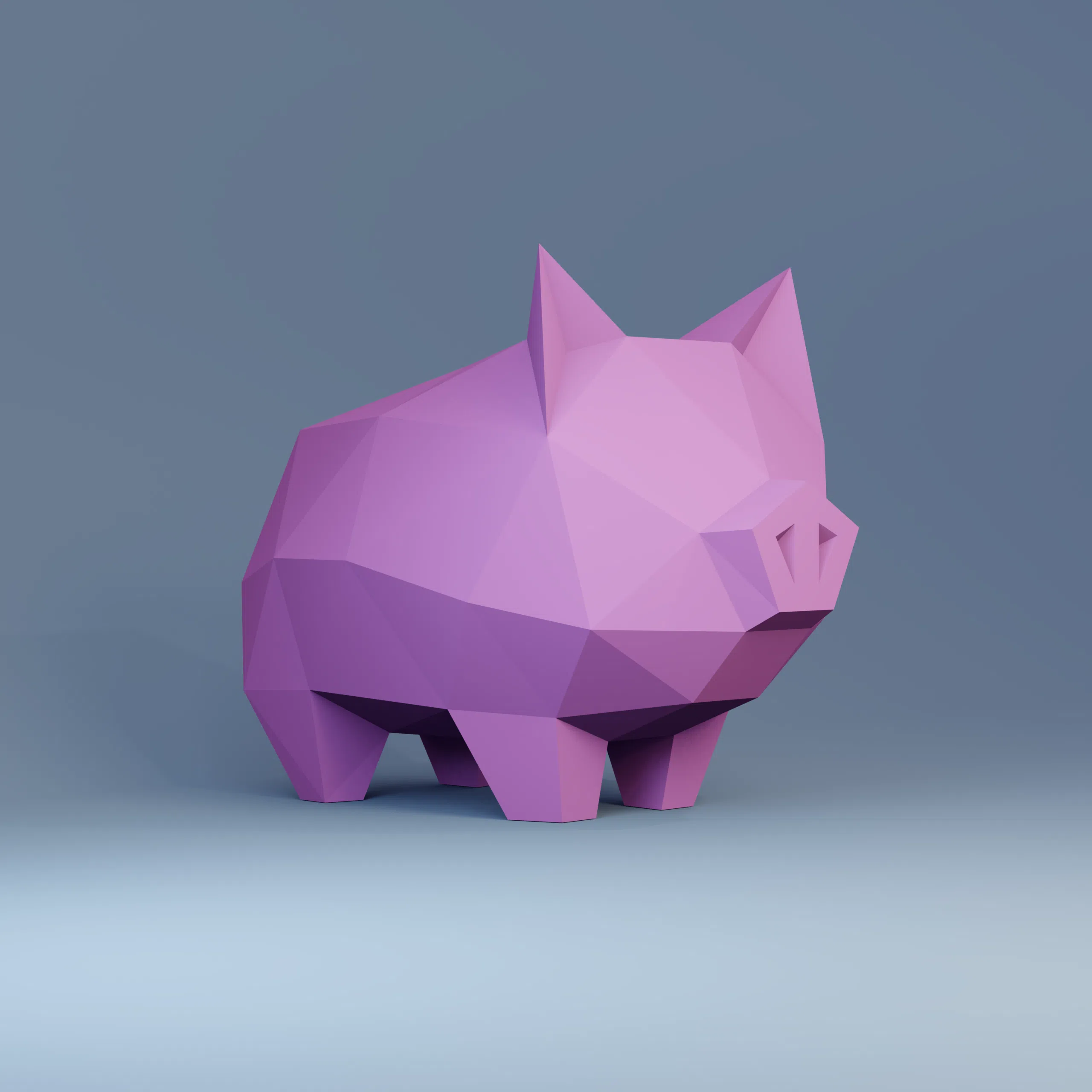 Papercraft de porquinho para cofrinho em origami, montado
