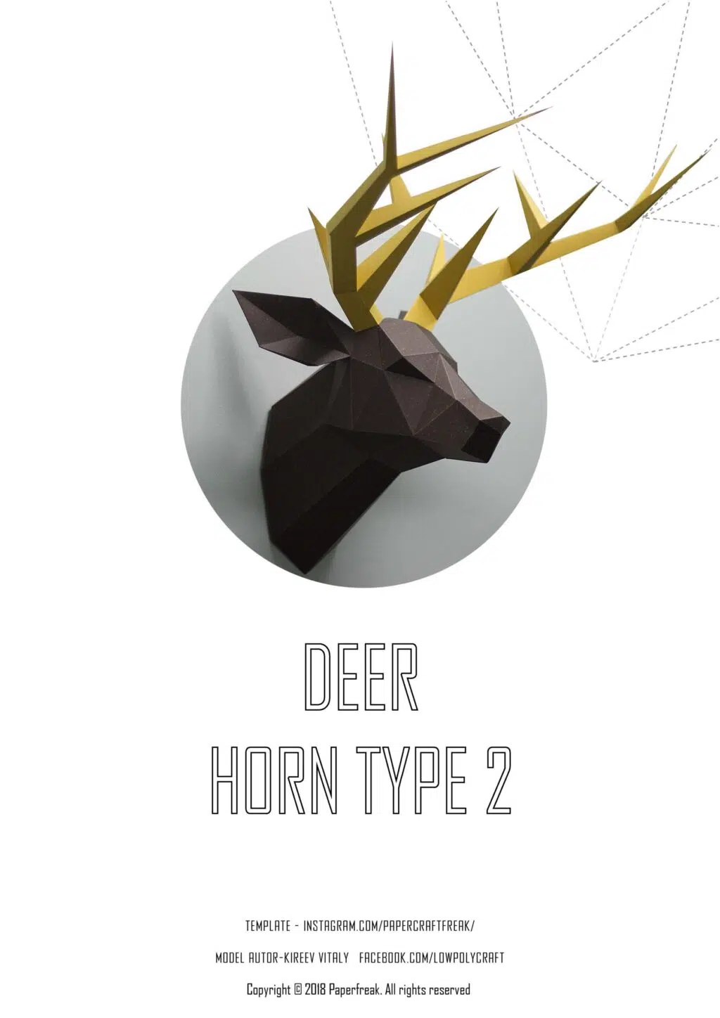 3D origami hertkop met geweien - Papercraft model, 3D-model