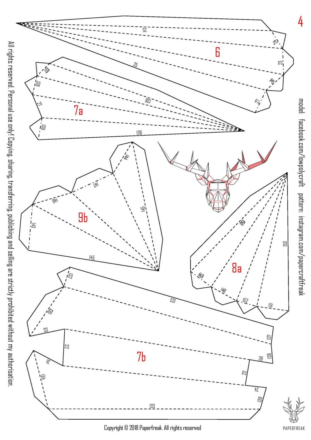 Papercraft cabeça de cervo em origami 3D