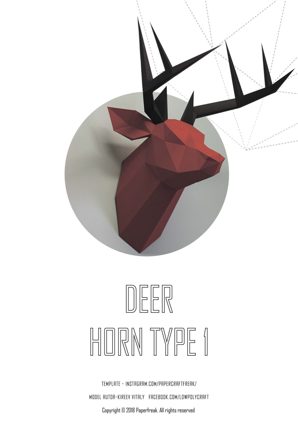 Papercraft cabeça de veado em origami