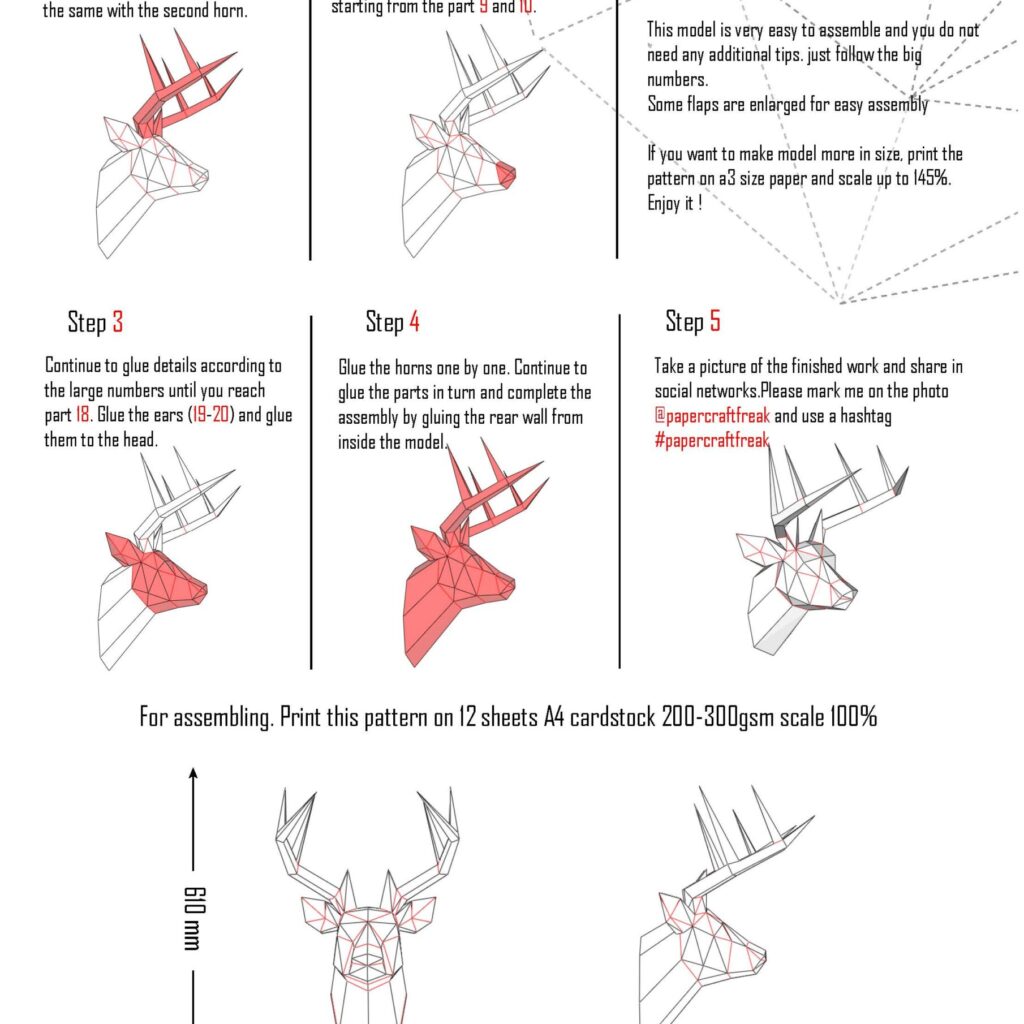 Papercraft deer head in origami
