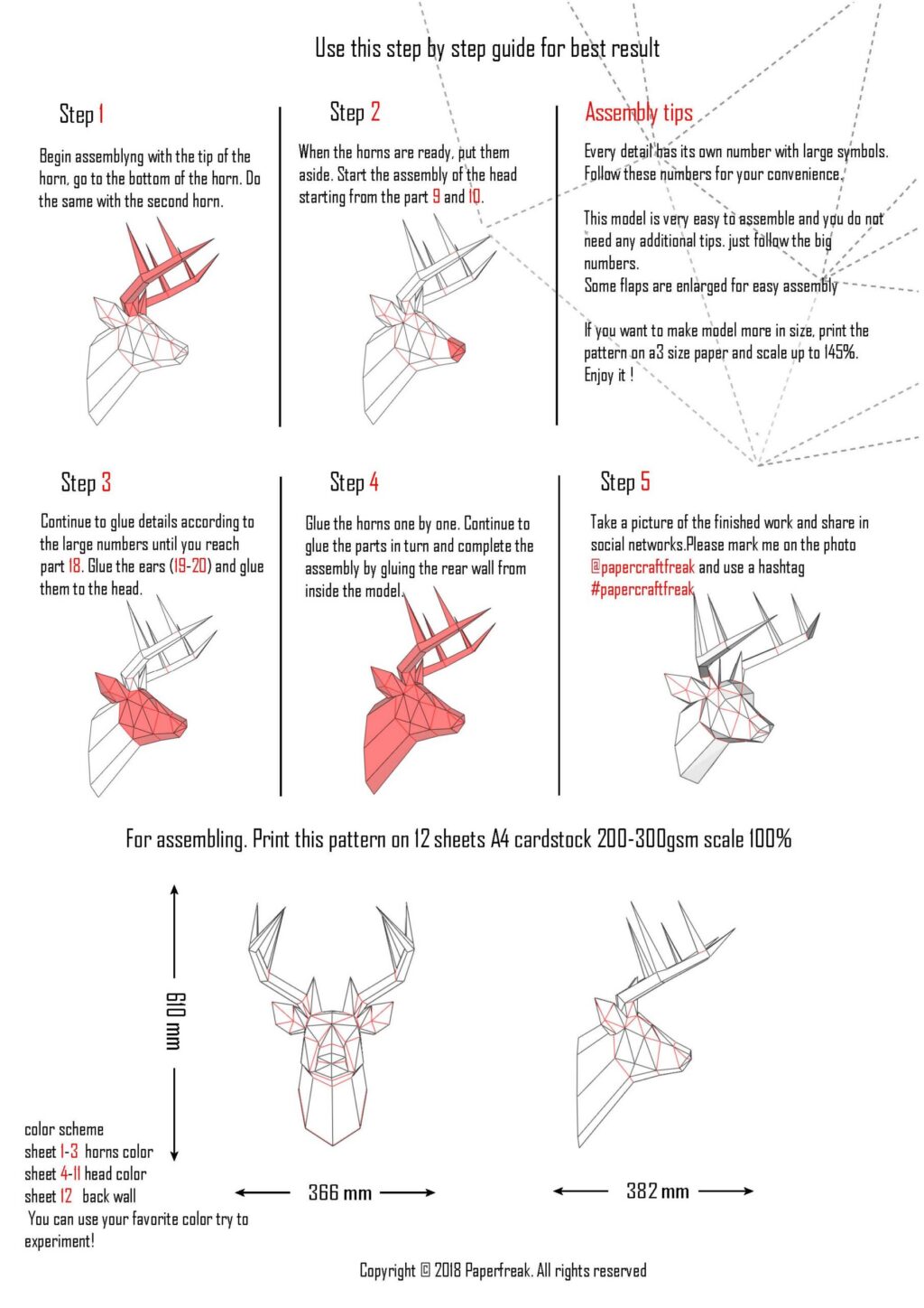 Papercraft cabeça de veado em origami