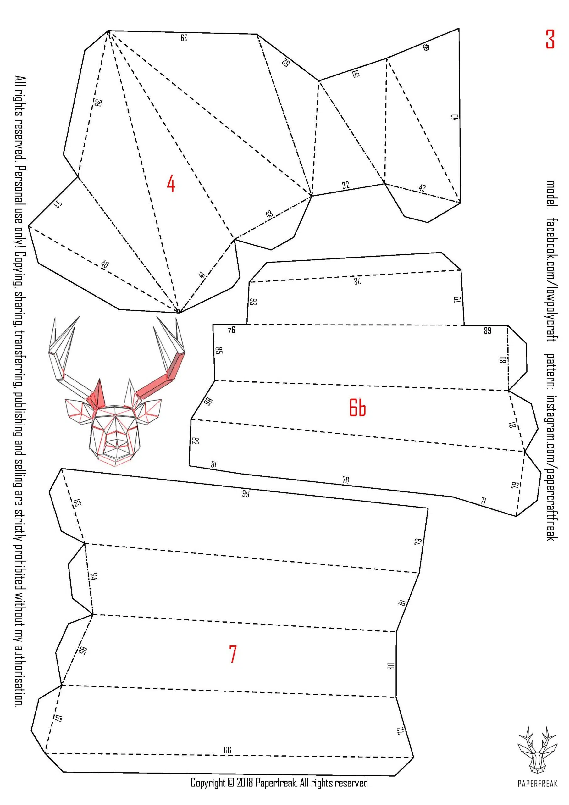 3D Origami hertengewei - papercraft model, weergave 10