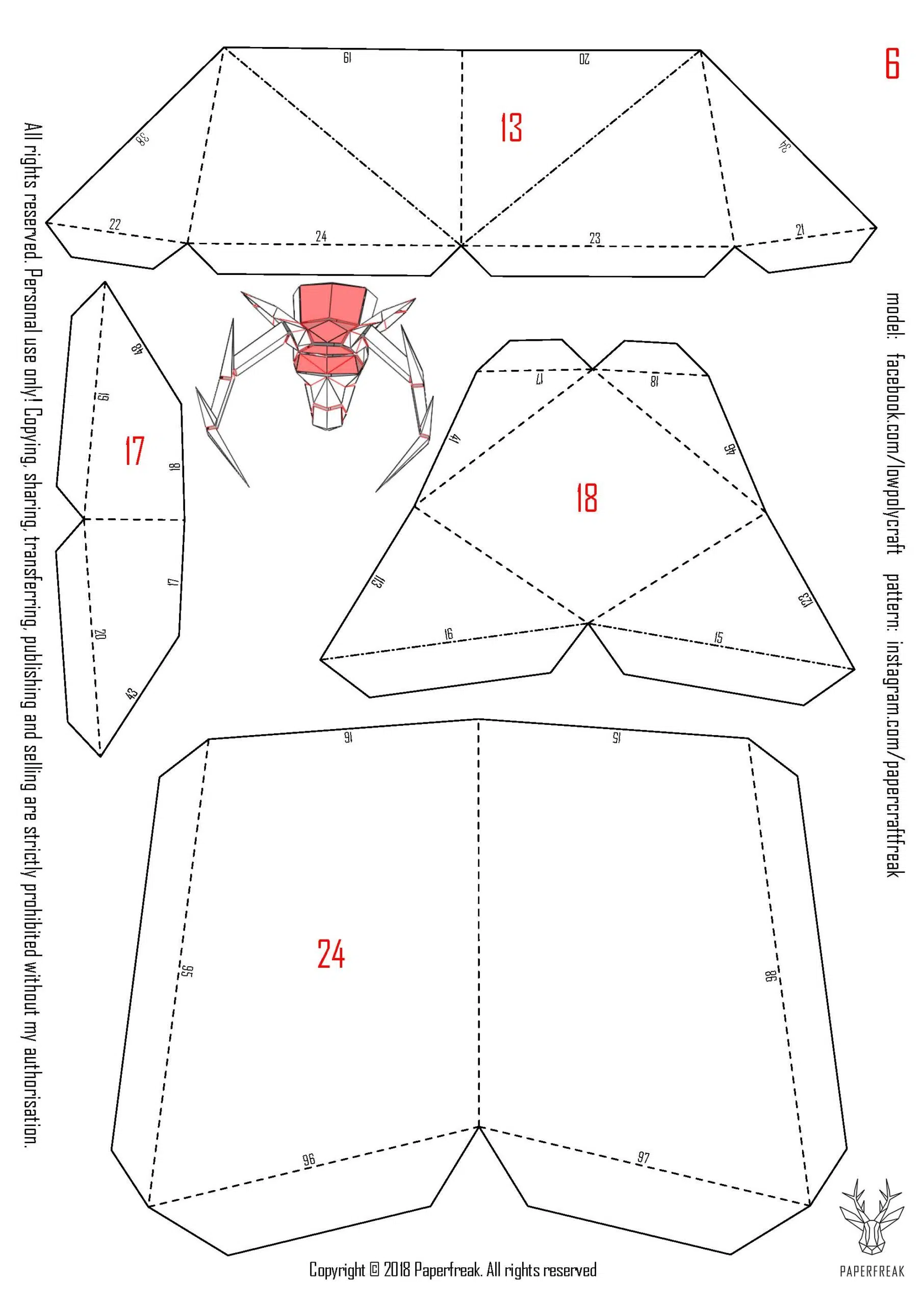 3D Origami hertengewei - papercraft model, weergave 11