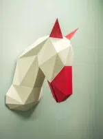 Papercraft tête de licorne bleue en origami 3D