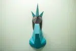 Papercraft tête de licorne bleue en origami 3D