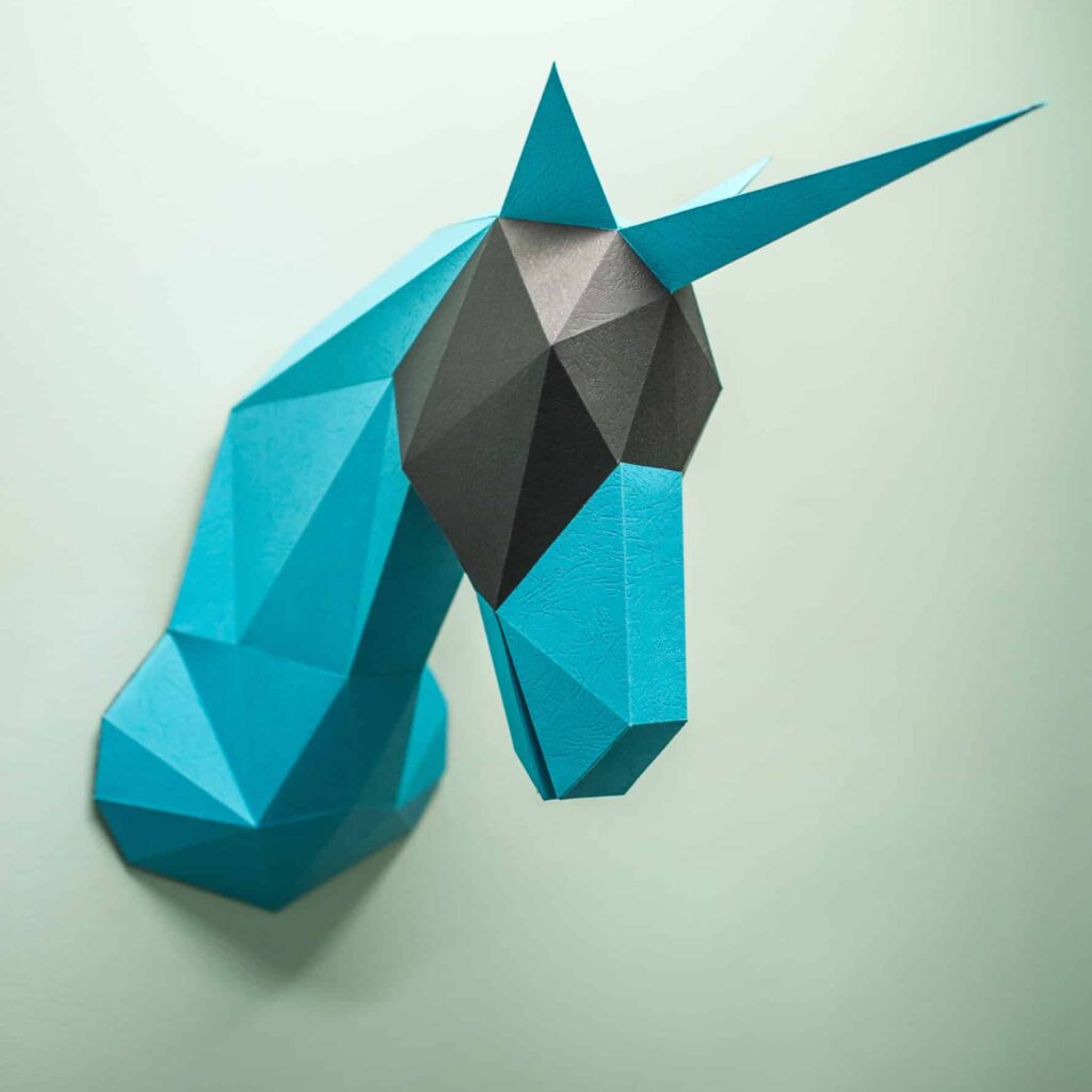Papercraft unicorn head in origami