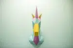 Papercraft tête de licorne bleue en origami 3D