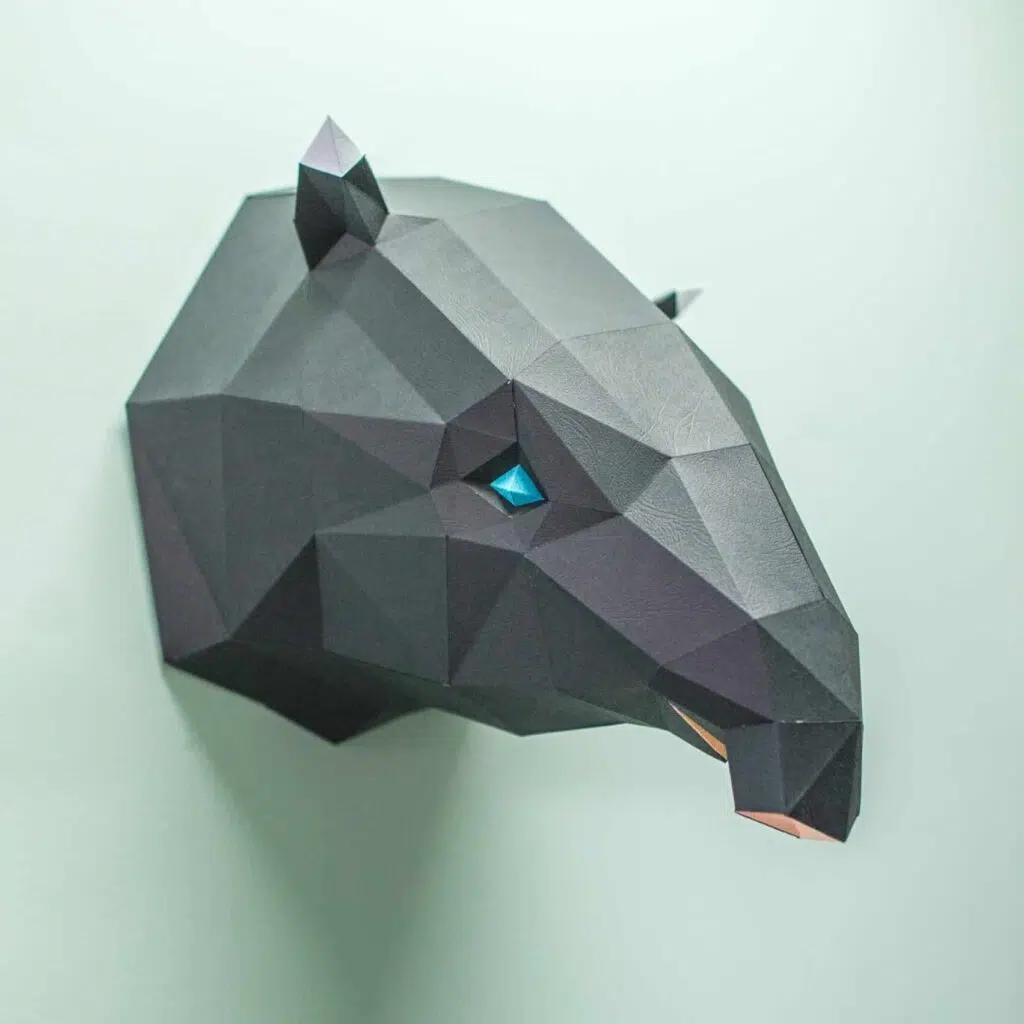 Papercraft Malayan tapir head in origami