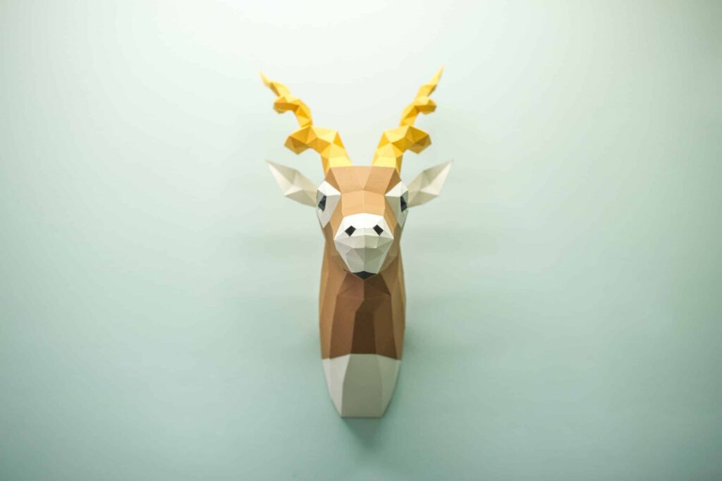 Papercraft cabeza de antílope Blackbuck en origami