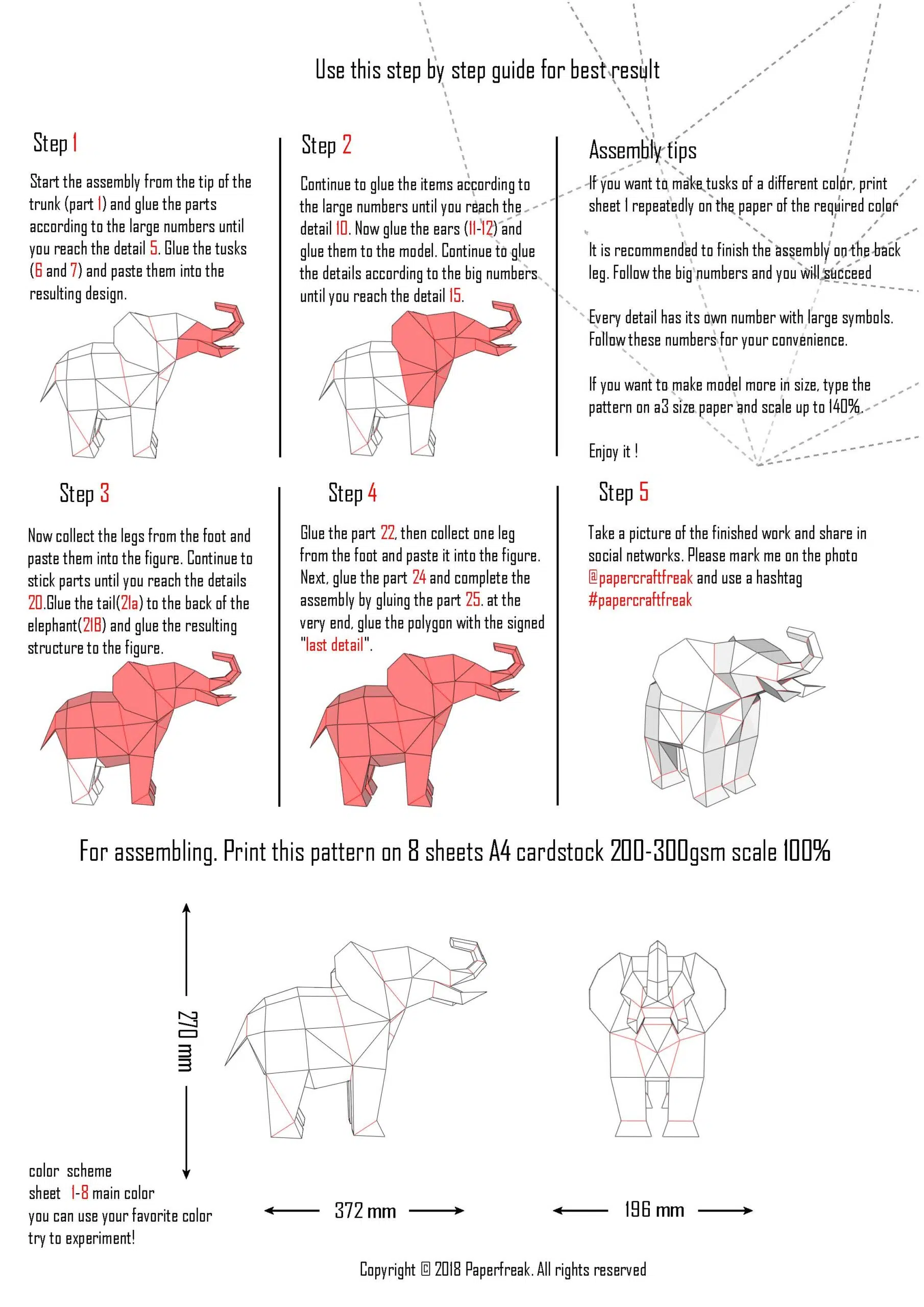 Papercraft Afrikaanse dieren in origami 3D - Pakket 4 - in - 1, weergave 5