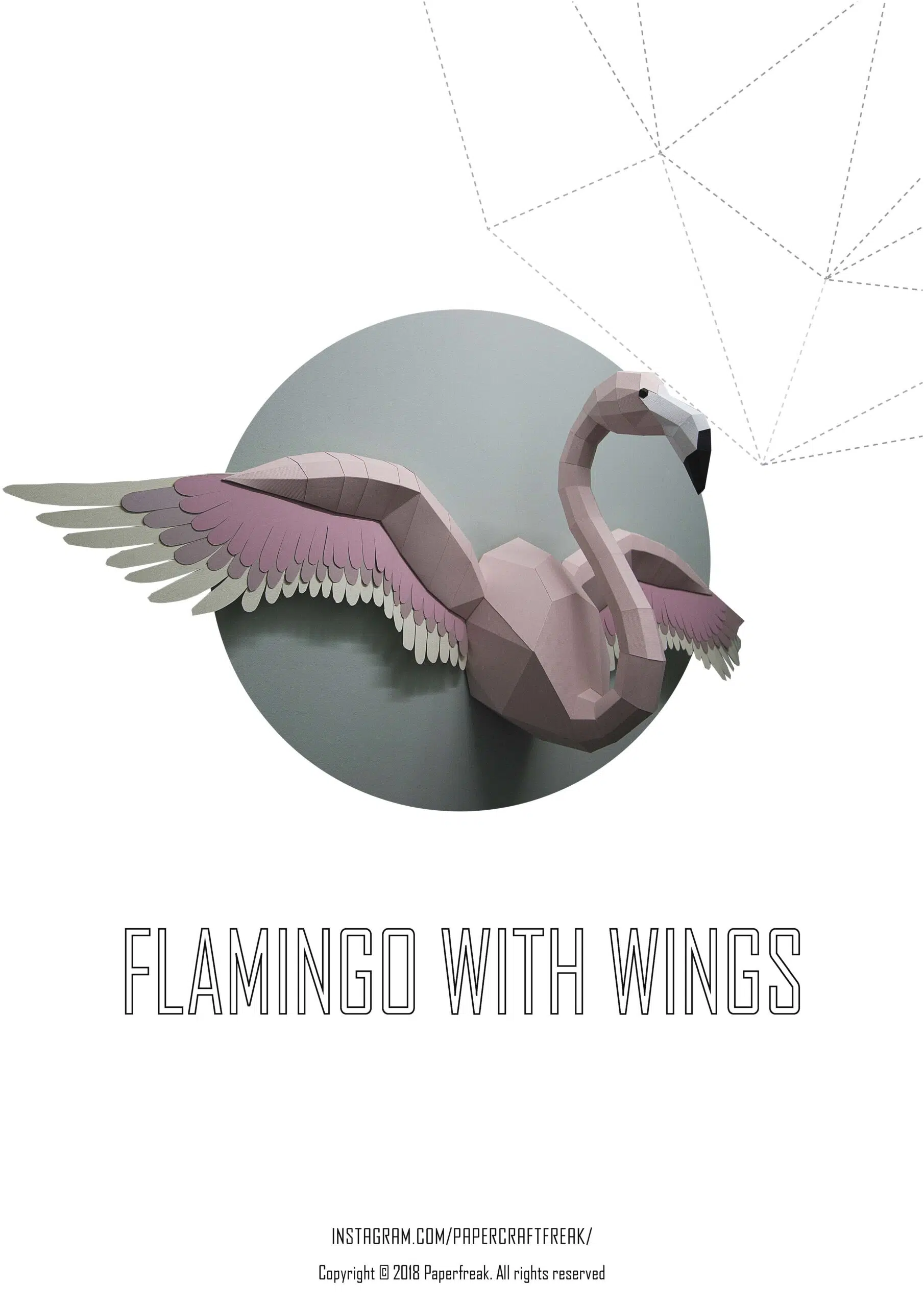 Kit de múltiples flamencos rosas en origami 3D, papercraft 3D, vista posterior