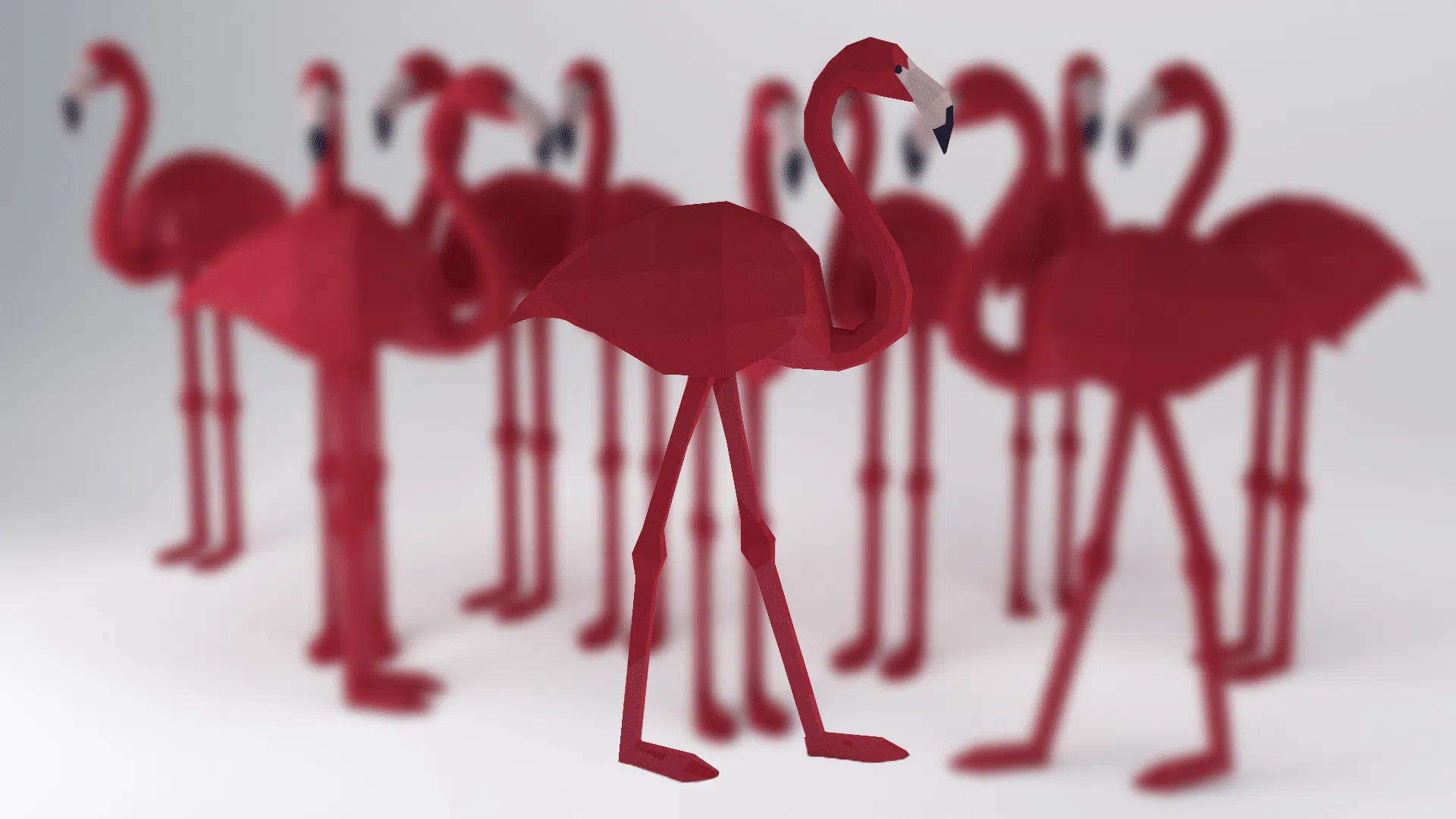 Kit de múltiples flamencos rosas en origami 3D, papercraft 3D, vista posterior
