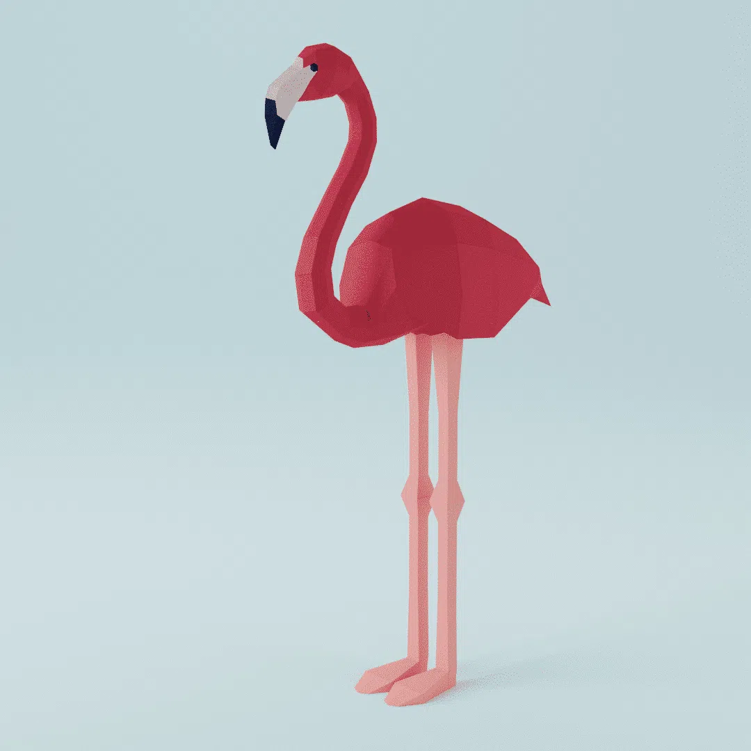 Kit de múltiples flamencos rosas en origami 3D, papercraft 3D, vista lateral