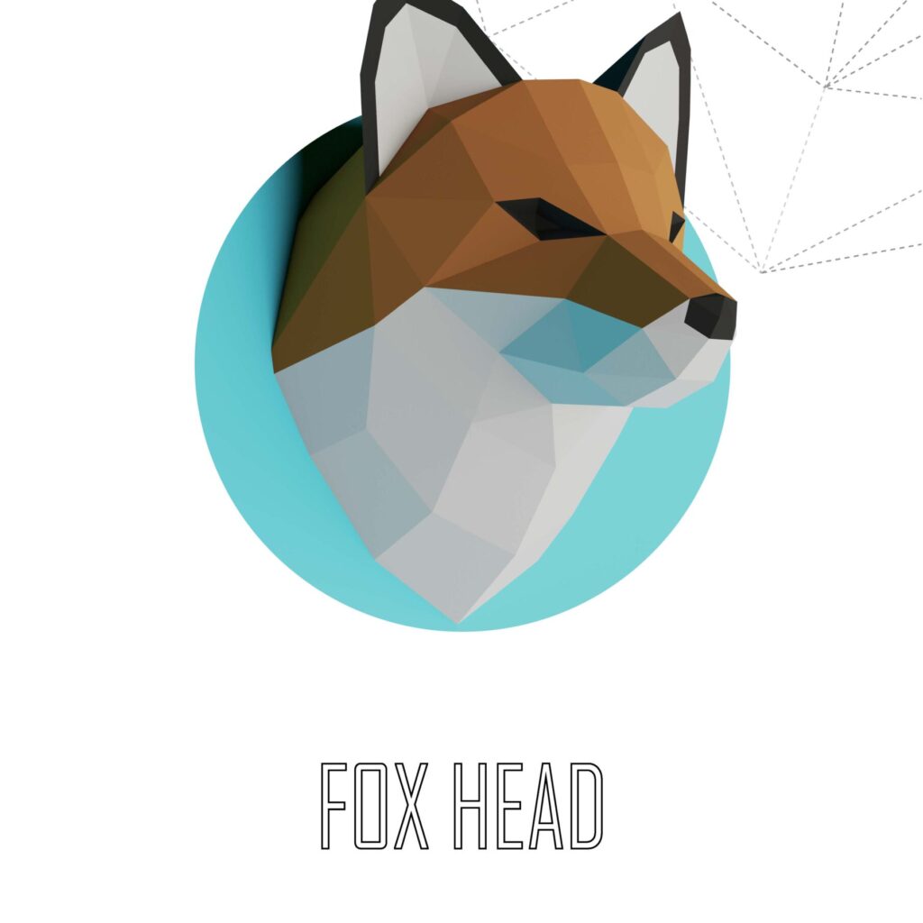 Papercraft fox head trophy in origami