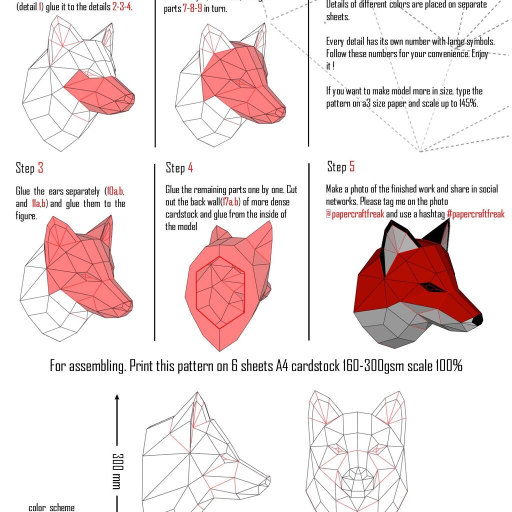 Papercraft fox head trophy in origami